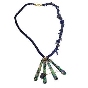14K Gold Plated Cooper Wire Abalone Bar Lapis Necklace